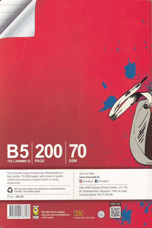 Atlas Innovte B5 Single Ruled 200 Pages