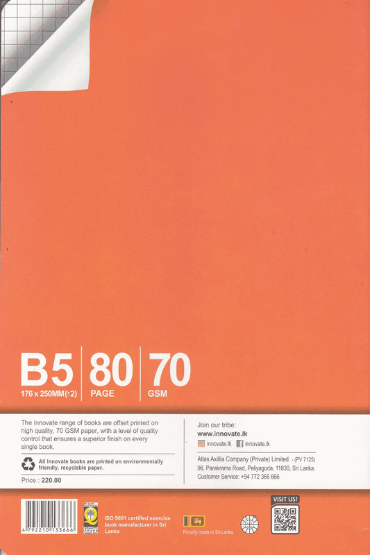 Atlas Innoavate B5 Sqaure Ruled 80 Pages